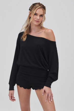 Black Spiritual Gangster Ballet Rib Banded Hem Vida Women's Sweaters | 80974-RPLS