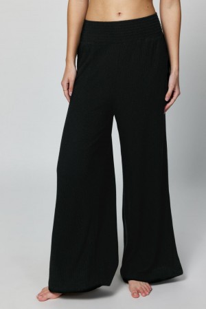 Black Spiritual Gangster Ballet Rib Wide Leg Pant Women's Sweatpants | 81346-GPJT