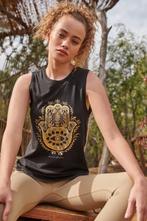 Black Spiritual Gangster Hamsa Muscle Women's Tanks | 47832-QHDL