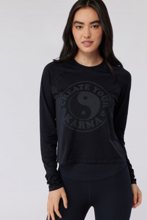 Black Spiritual Gangster Karma Harmony Seamless Long Sleeve Women's Tops | 79254-THBL