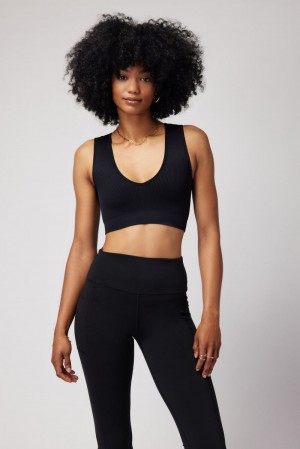 Black Spiritual Gangster Metta Seamless Plungemi Women's Tanks | 49386-PRLJ