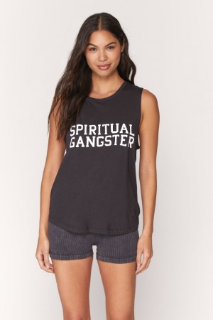 Black Spiritual Gangster Varsity Muscle Women's Tanks | 25108-FDVL