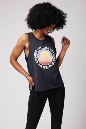 Black Spiritual Gangster Sunshine Gigi Muscle Women's Tanks | 83247-YXRB