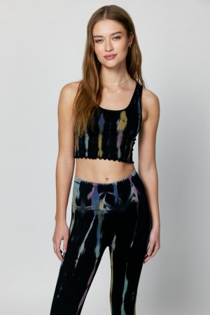 Black Spiritual Gangster Tie Dye Amor Crop Women's Tanks | 47183-FOVS