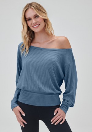 Blue Spiritual Gangster Ballet Rib Banded Hem Vida Women's Sweaters | 24068-AKQG