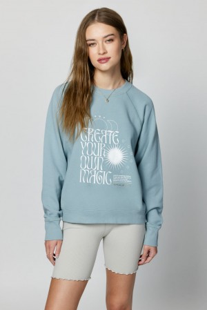 Blue Spiritual Gangster Create Magic Bridget Raglan Pullover Women's Sweatshirts | 96480-EUIW