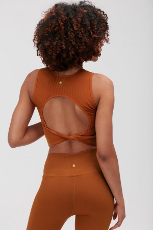 Brown Spiritual Gangster Serene Seamless Twist Back Women's Tops | 93428-ASBH