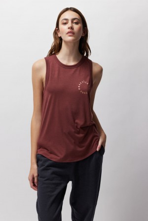 Burgundy Spiritual Gangster Practice Gratitude Namaste Dry Double Twist Women's Tanks | 02547-HYLK