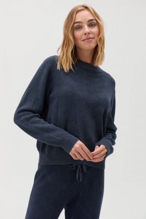 Deep Blue Spiritual Gangster Directional Rib Classic Women's Sweaters | 71258-TREH