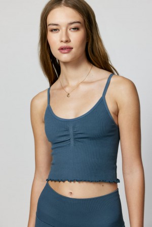 Deep Blue Spiritual Gangster Hart Seamless Crop Women's Tanks | 87605-VZBD