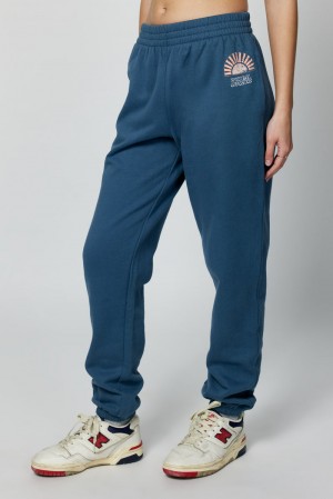 Deep Blue Spiritual Gangster Sun Shine Boyfriend Pocket Women's Sweatpants | 12984-AYJC