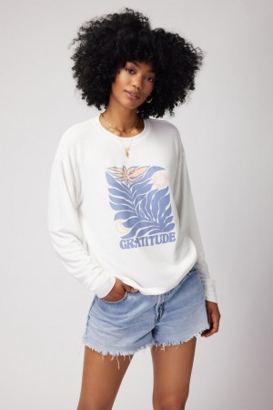 Grey Spiritual Gangster Gratitude Relaxed Savasana Women's Sweaters | 59148-PSOQ