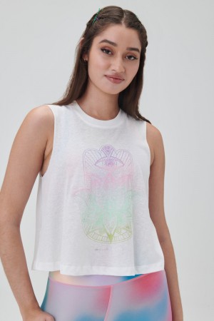 Grey Spiritual Gangster Hamsa Crop Women's Tanks | 75213-ZGNC