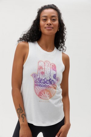 Grey Spiritual Gangster Hamsa Muscle Women's Tanks | 94637-ESDF