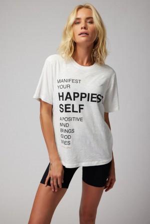 Grey Spiritual Gangster Happiest Self Sleeve Tee Women's Tanks | 42703-BQFH