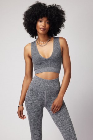 Grey Spiritual Gangster Metta Seamless Plungemi Women's Tops | 76592-EPLA