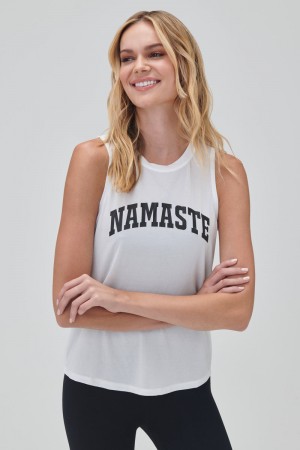 Grey Spiritual Gangster Namaste Muscle Women's Tanks | 01548-LXDF