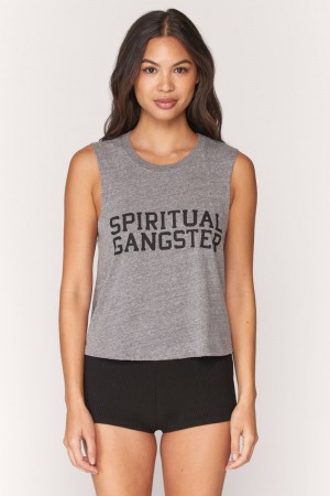 Grey Spiritual Gangster Varsity Crop Women's Tanks | 50193-DIPN