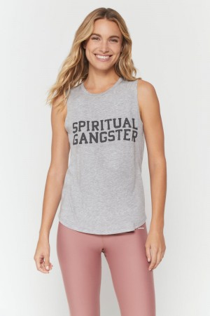 Grey Spiritual Gangster Varsity Muscle Women's Tanks | 67913-HCGB