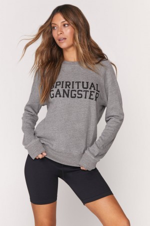 Grey Spiritual Gangster Varsity Old School Women's Sweatshirts | 58732-ZKBM