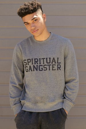 Grey Spiritual Gangster Old School Men's Sweatshirts | 30768-HFRC