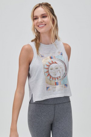 Grey Spiritual Gangster Star Voyager Box Crop Women's Tanks | 42136-TGML