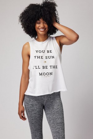 Grey Spiritual Gangster Sun Moon Gigi Muscle Women's Tanks | 37468-SVYP