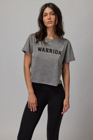 Grey Spiritual Gangster Warrior Crop Tee Women's Tanks | 58317-ENFQ