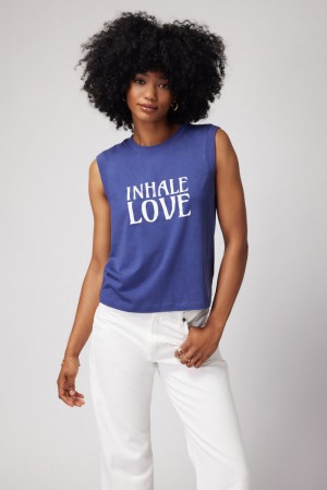 Indigo Spiritual Gangster Inhale Love Irina Muscle Women's Tanks | 68435-HVWI