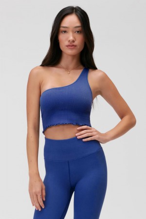 Indigo Spiritual Gangster Luna One Shoulder Crop Women's Tanks | 38279-JSVW