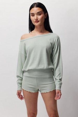 Olive Spiritual Gangster Ballet Rib Banded Hem Vida Women's Sweaters | 84196-DZRV