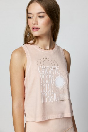 Pink Spiritual Gangster Create Magic Box Crop Women's Tanks | 65189-XWMH