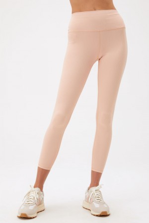 Pink Spiritual Gangster Renew High Waisted 7/8 Rib Women's Bottoms | 06537-DIEL