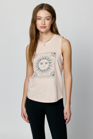 Pink Spiritual Gangster Sunshine State Of Mind Muscle Women's Tanks | 78239-RSDW