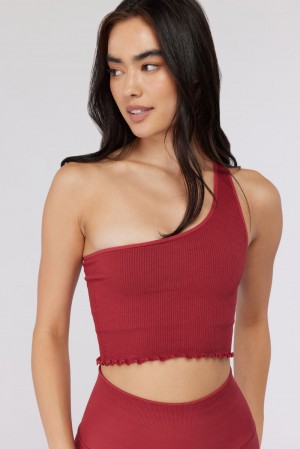 Ruby Spiritual Gangster Luna One Shoulder Seamless Women's Tops | 30582-XERU