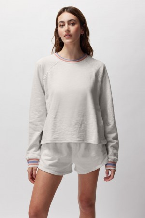 White Brown Spiritual Gangster Slub Terry Freja Dolman Raglan Pullover Women's Sweaters | 75691-MGYL