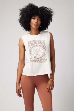 White Brown Spiritual Gangster You Are Loved Irina Muscle Women's Tanks | 67102-IOAH