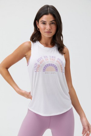 White Spiritual Gangster Journey Active Muscle Women's Tops | 96154-ALNW