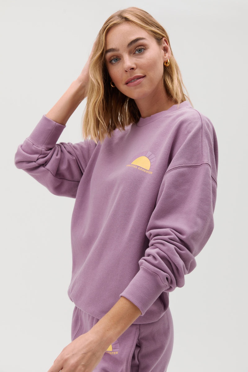 Amethyst Spiritual Gangster Find Joy Relaxed Crew Pullover Women's Sweatshirts | 39175-JLFW