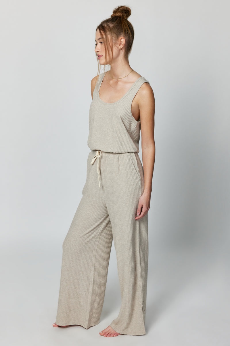 Beige Spiritual Gangster Ballet Rib Wide Leg Perfect Women's Jumpsuit | 19803-FLJC