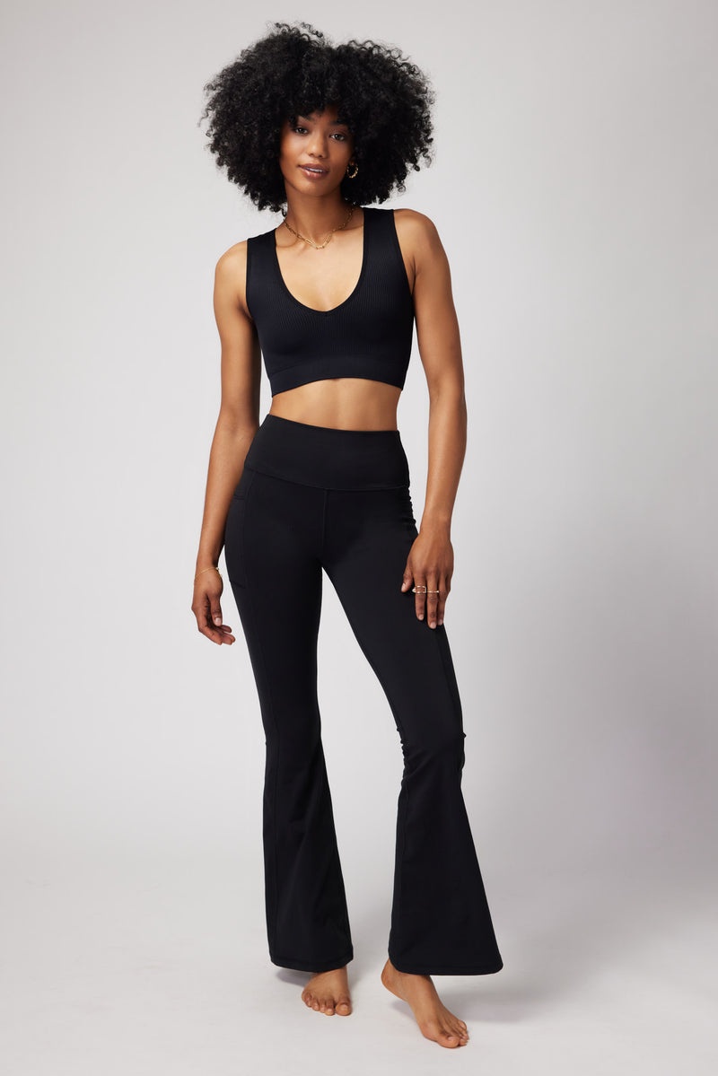 Black Spiritual Gangster Brooklyn Dream Tech Eco Jersey Flare Pocket Women's Bottoms | 43671-MZAH