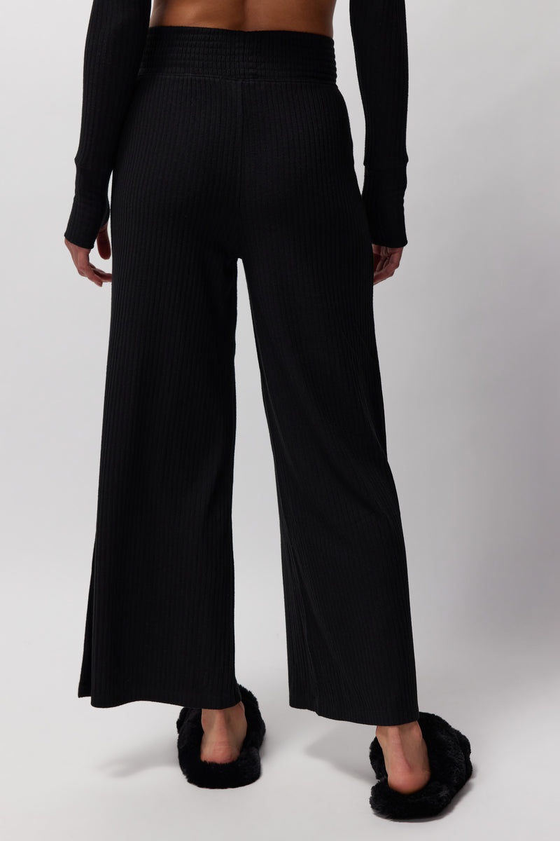 Black Spiritual Gangster Harmony Rib Wide Leg Pant Women's Joggers | 63279-PFDT