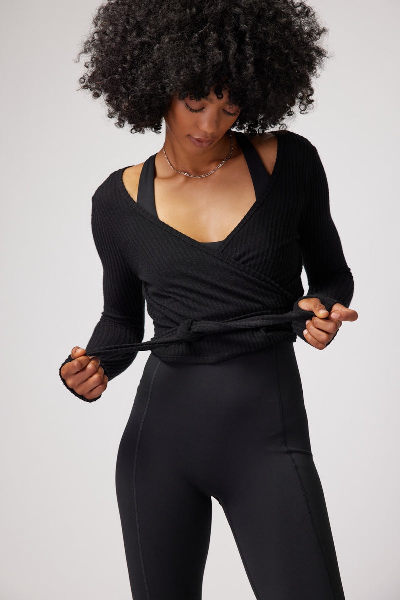 Black Spiritual Gangster Harmony Rib Wrap Women's Sweaters | 40219-GBDW