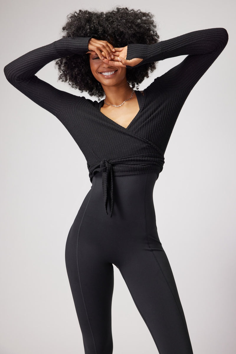 Black Spiritual Gangster Harmony Rib Wrap Women's Sweaters | 40219-GBDW