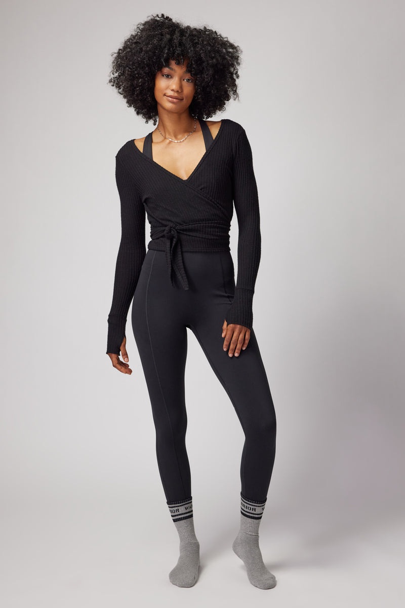 Black Spiritual Gangster Harmony Rib Wrap Women's Sweaters | 40219-GBDW