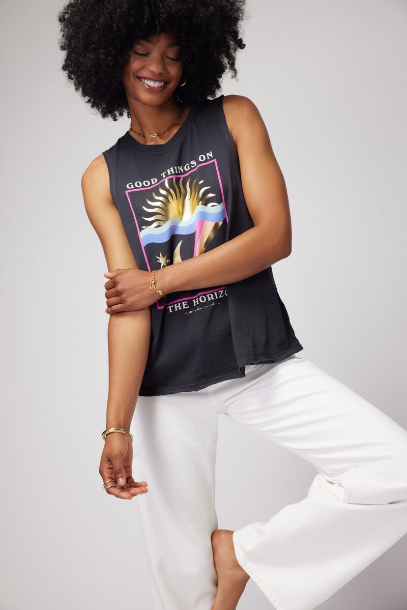 Black Spiritual Gangster Horizon Gigi Muscle Women's Tanks | 51823-RYDO