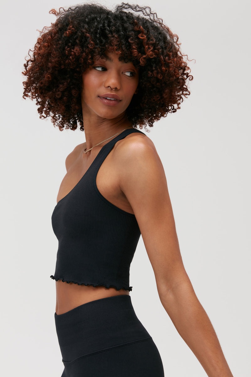 Black Spiritual Gangster Luna One Shoulder Seamless Women's Tanks | 28061-ZENP