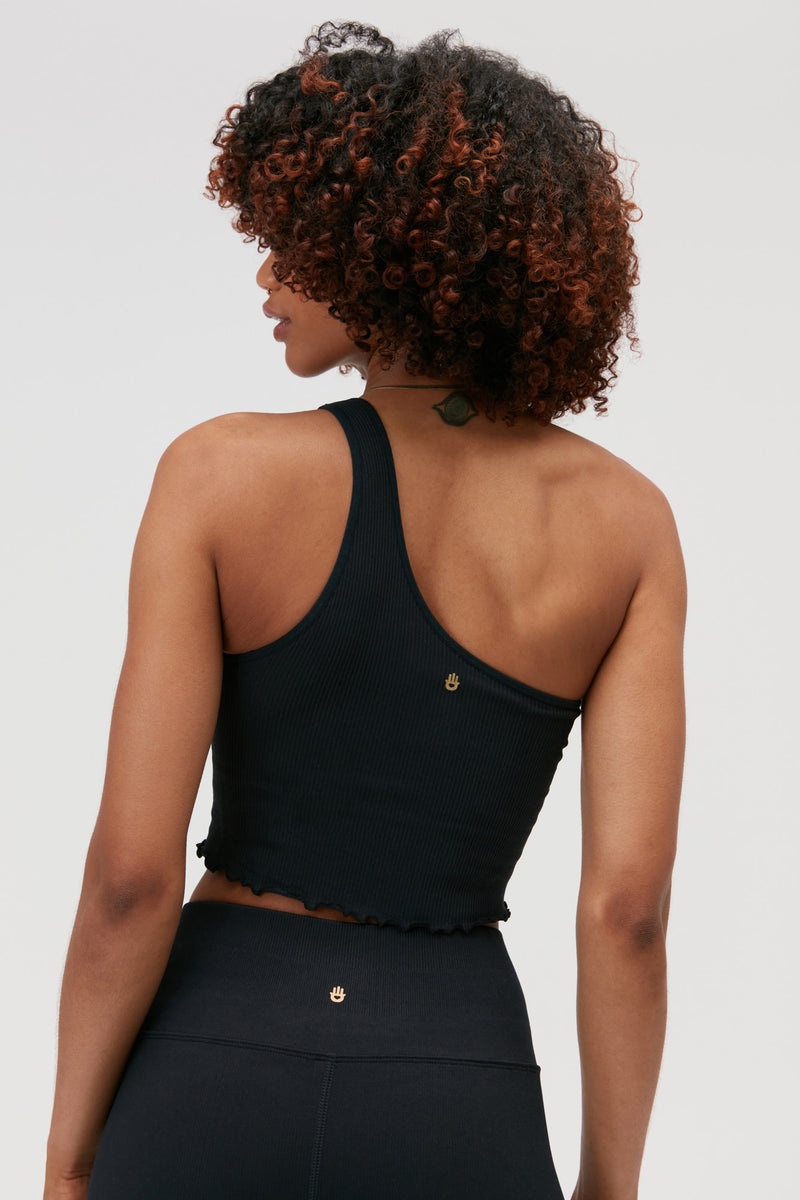 Black Spiritual Gangster Luna One Shoulder Seamless Women's Tops | 41895-NBXE