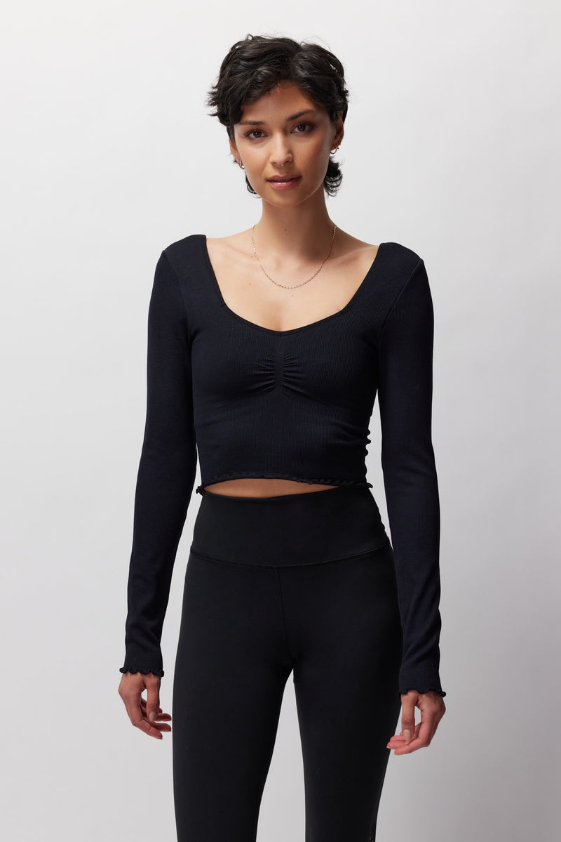 Black Spiritual Gangster Sweetheart Seamless Long Sleeve Women's Tops | 59724-GCHM