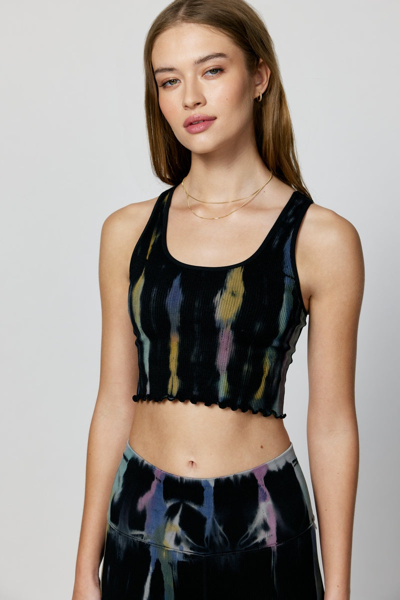 Black Spiritual Gangster Tie Dye Amor Crop Women's Tanks | 47183-FOVS